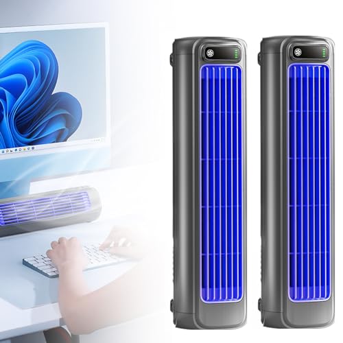 Upgraded Portable Air Conditioner Fan 3-Speed Ultra-Fast Cooling Personal AC with LED Touch Control USB Rechargeable Bladeless Wall-Mounted Fan for Bedroom Office Dorm RV Travel (Gray - 2pack)