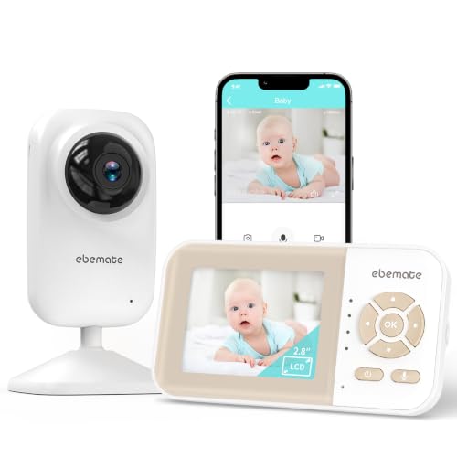 ebemate Video Baby Monitor | 2.8' LCD Screen | 1200FT Range | Temperature & Feeding Alerts | No-Glow...