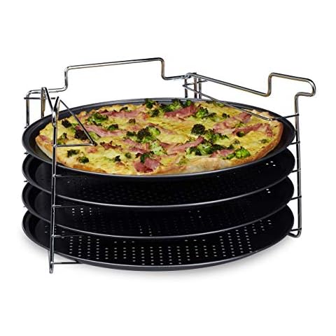 Relaxdays Set de 4 Bandejas Pizza Horno con Soporte Cover