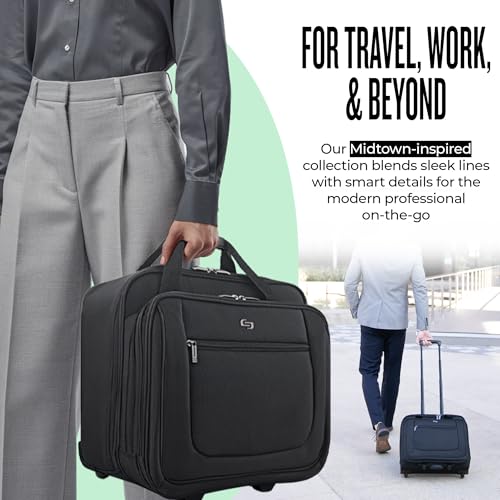 Solo Bryant Rolling Laptop Bag with Wheels,Fits Up to 17.3-Inch Laptop,Travel Friendly Wheeled Briefcase for Women and Men with Telescoping Handle-Black