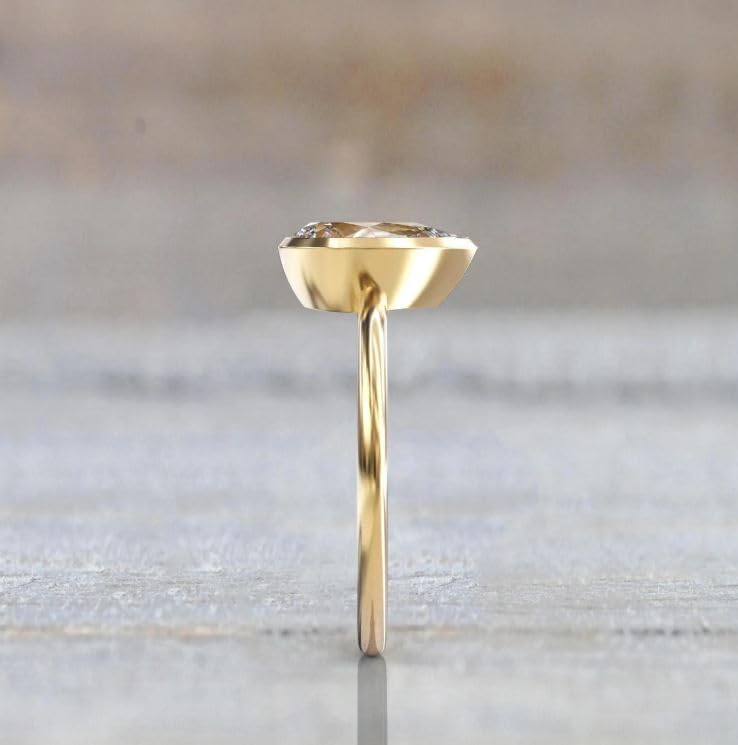 2.5 Ct Pear Cut Engagement Ring, bezel setting pear shaped ring, 14K solid Gold plated Ring, Pear Cut yellow gold plated Teardrop solitaire ring,bezel daimond setting.2