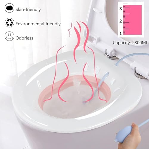 Image of PRANIJ Sitz Bath Basin for Toilet with Flusher - Foldable Sitz Tub for Postpartum Care, Hemorrhoids, Piles, Anal Fissures, Post-Surgery Recovery & Elderly Hygiene - Portable, Ergonomic & Easy to Clean (Petal Pink)