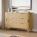 Decofy Fluted 6 Drawers Dresser, 55'' Wide Mid Century Modern Chest of Drawers with Sliding Door & Metal Handles, Curved Profile & Sturdy Legs, Wood TV Stand for Bedroom, Living Room (Natural Oak)