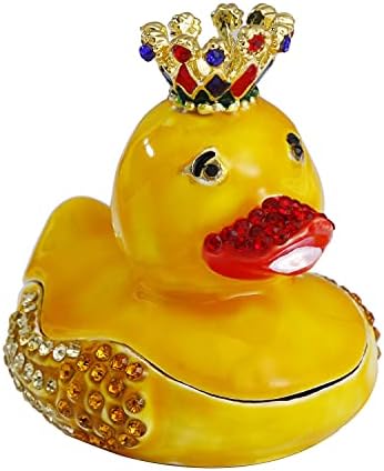 Hand Painted Yellow Duck Trinket Box, Hinged Enameled Jewelry Box, Unique Mini Ring Earrings Jewelry Organizer, Vintage Bejeweled Storage, Figurine Collectible Keepsake Home Decor (Yellow Duck)