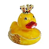 Hand Painted Yellow Duck Trinket Box, Hinged Enameled Jewelry Box, Unique Mini Ring Earrings Jewelry