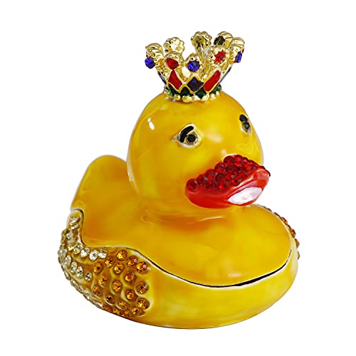 Hand Painted Yellow Duck Trinket Box, Hinged Enameled Jewelry Box, Unique Mini Ring Earrings Jewelry Organizer, Vintage Bejeweled Storage, Figurine Collectible Keepsake Home Decor (Yellow Duck) #TOP5
