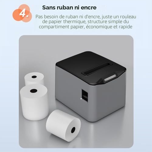 Imprimante Thermique pour Reçus,80mm Impression Thermique Directe Bureau Connexion USB+LAN Haute Vitesse avec Cutter Automatique Panier Papier Grande Taille Support ESC/POS pour