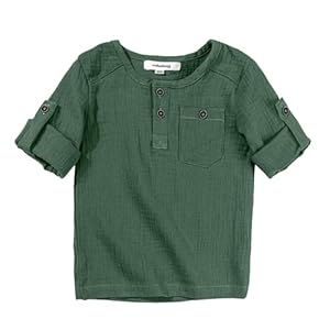Volunboy Toddler Boys Henley Long Sleeve Cotton Linen Shirt Kids Beach Casual Button Down Tops 18 Months to 7 Years