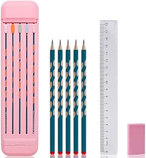 QKTYB Pencil Case with 3 in 1 School Stationary Set Pop Up Pencil Case Set with Pencils Ruler and Eraser for School Student Boys Girls