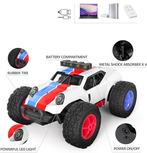 Kizeefun Ferngesteuertes Auto, 2.4Ghz 1/20 RC Auto Geländewagen 20 km/h Alle Gelände, Elektrisches Spielzeug, Offroad mit 2 AKKU 50min Spielzeit und LED Scheinwerfer, Geburtstagsfeier Kindergeburtstag