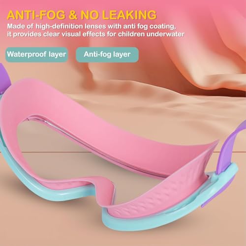 Image of Swim Goggles for 3-15 years Kids, UV Protection & Anti-Fog Pool Water Swimming Goggles For Boys Girls Youth Toddler, Big Frame Leakproof Swimming Goggles (1 pcs) (Pink)