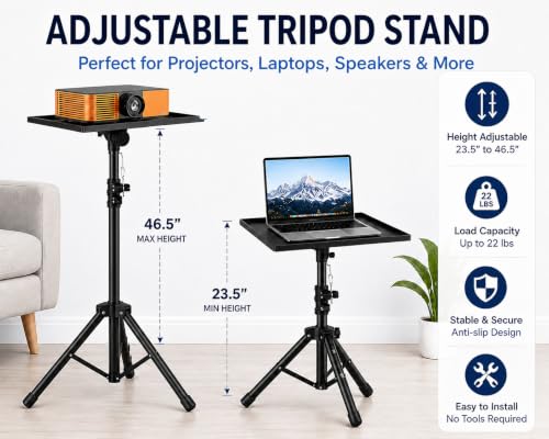 Image of BIG VUE Projector Tripod Stand | 23 inch to 46 inch Height Adjustable Laptop Floor Stand with Plate | Multi-Purpose Heavy-Duty Portable Mount for Speaker, Office, Home Theater, Events, Stage, Studio, DJ Racks