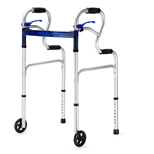 Health Line Massage Products 3 in 1 Stand-Assist Folding Walker with Trigger Release and 5" Wheels Supports up to 350 lbs, Compact Lightweight & Portable - w/Bonus Glides, Silver
