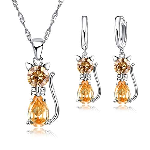 Collier et boucles d'oreilles chat argent 925 parure bijoux - 4