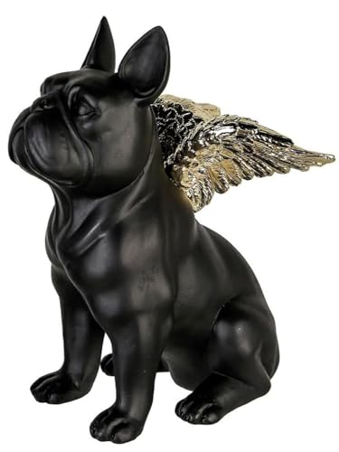 Pommerntraum ® | Dekorationsfigur Französische Bulldogge Bulli Hund Teufel mit goldenen Flügeln (schwarz)