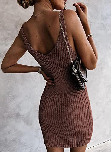 Image of Sidefeel Womens Fall Dresses V Neck Ribbed Knit Tank Mini Date Night Dress