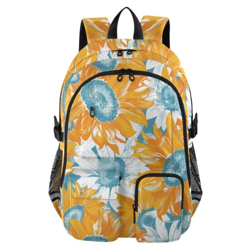 Mochila de viaje para laptop de 17.5 pulgadas diseño vintage girasoles naranja de tela resistente