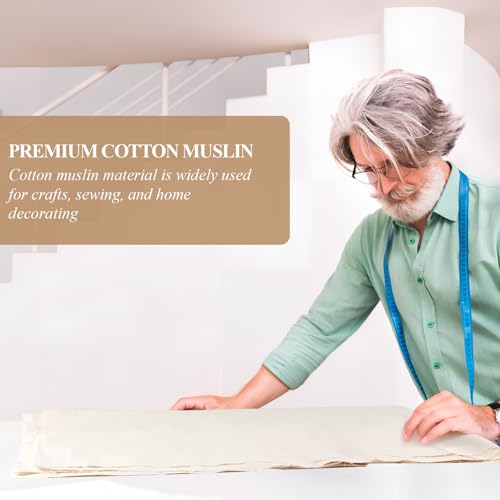 peasug 100 cotton muslin fabric 63 inch x 2 yards unbleached muslin linen fabric by the yard medium weight draping fabrics suitable for sewing embroidery garments crafts material-natural