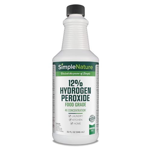 SimpleNature 12% Food Grade Hydrogen Peroxide (32 fl oz) - Natural Multipurpose Cleaner - Made in USA - Ideal for Commercial Residential Kitchen Bath Laundry and More