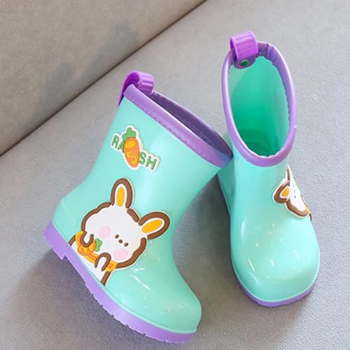 Kids' Waterproof Rain Boots-Cartoon PVC Rubber Shoes for Toddlers, Unisex, Anti-Slip, Low Heel (1-3cm)(8-9Little Kid(170mm), Green)4