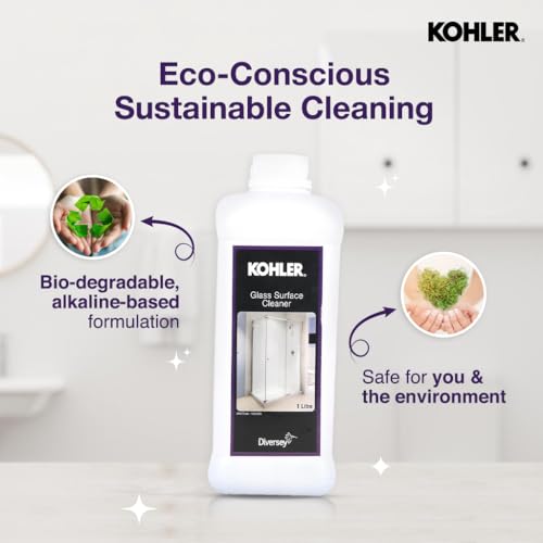 Image of Kohler Glass Surface Cleaner Liquid 1000 ml for stubborn spots | No Health Hazards, Non-toxic, Safe for Kids | Lab Tested and Certified for no corrosion | Biodegradable, Eco-friendly