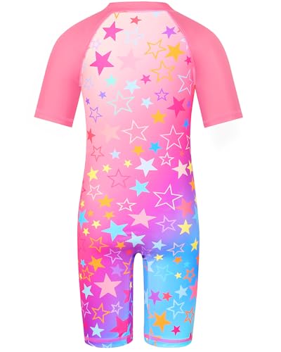 Image of TFJH E Short Sleeve Girls Swimsuits UV 50+ One Pieces Zipper 2-14Y | From beach vacations and pool parties to cruises and water parks, this colorful floral swimsuit is her summer favorite