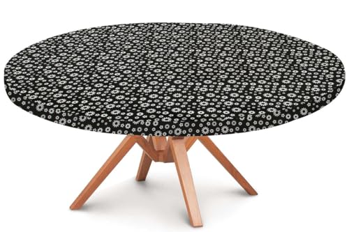 Image of The Furnishing Tree Round Elastic Fitted Dining Table Cover WxL 36x36 Inches Floral Pattern White