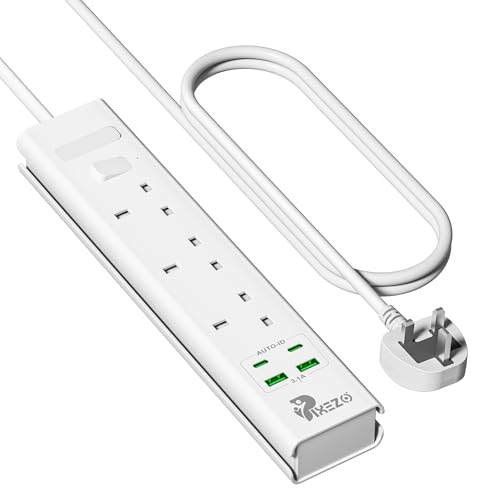 Extension Lead | Extension Lead with USB Slots | Surge Protected Extension Board with 3 AC Outlets and 4 USB ports (2 USB A - IQ 2.4A 2 USB C - IQ 3.0A) Cable 3M Long