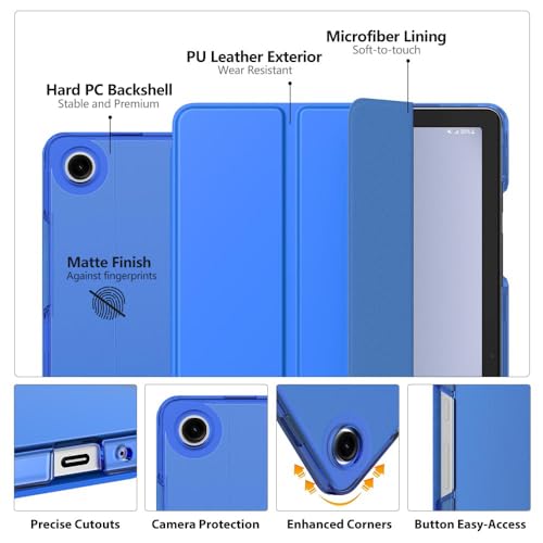 Image of MoKo Trifold Case for Galaxy Tab A9 Plus /A9+ 11 Inch 2023, Cobalt Blue | Slim Stand Hard PC Translucent Back Shell Smart Cover, Auto Sleep /Wake, Light, Anti-scratch, 2 Adjustable Angle