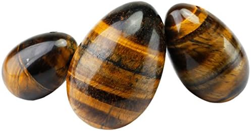 TUMBEELLUWA Yoni Egg Healing Crystal 3 PCS Drilled Massage Stones for Women to Train Pelvic Muscles Kegel Exercise, Tiger's Eye Crystal Stone