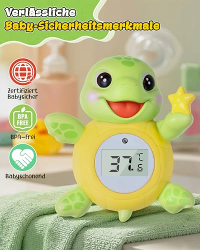 Seeschildkröte Baby-Badethermometer Digital – Badethermometer für die Babybadewanne, Wasserthermometer für Babys mit klarer Anzeige, für sicheres Baden von Neugeborenen und Kleinkindern