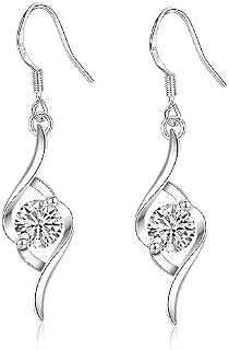 JOPLY Silver Drop Earrings for Women, Silver Dangly Earrings Hypoallergenic Cubic Zirconia Earrings Birthday Jewellery Gifts for Women