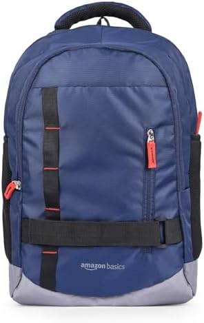 amazon basics Adventure 5 Compartment Laptop Backpack | 15.6 inches | Spacious Storage | Versatile Side Pocket | Ideal for Office College School Travel,Blue