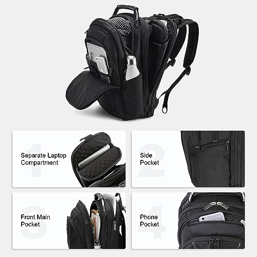 LEVEL8 Laptop Backpack, Work Backpack for Men Women, Travel Computer Bag for Business Fits 15.6" Laptop and Notebook - Black - Image 5