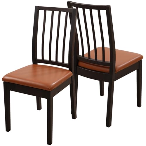 Image of YISUN Chair Seat Covers Set of 4, Pu Leather Waterproof Dining Room Chair Covers, Stretch Chair Cover for Dining Room Chair Protector Slipcover for Kitchen, Hotel (Pu Light Brown, 4)