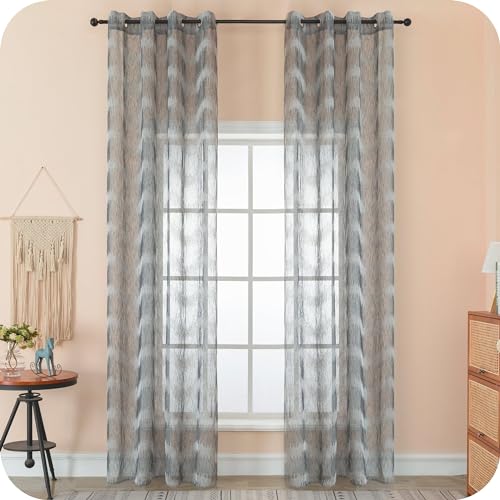 GIRASOLE HOME Paire de rideaux semi-filtrants effet lin Motif Zig Zag 2 panneaux de 140 x 285 cm...