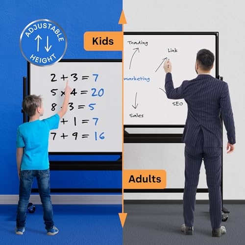 Image of Rolling Dry Erase Board 70 x 36 - Large Portable Magnetic Whiteboard with Stand - Double Sided Easel Style Whiteboard with Wheels - Mobile Standing White Board for Office, Classroom & Home
