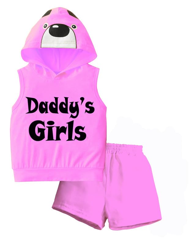 MODARUEKids Party Daddy's Girl Printed Sleeveless Hoodie T-shirt & Shorts For Baby Girl | Coordinated Tee Set for Kids