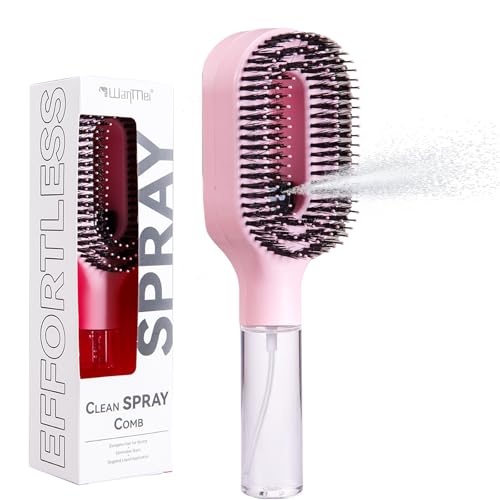 Hair Brush with Water Spray - 2-in-1 Detangling Brush with Built-in Mister Spray 50ml Portable Spray Hair Brush for Wet & Dry Frizz-Free Styling Women Girls & Kids(1 Pink)