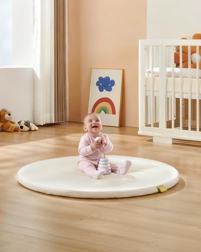 Attababy 39' Round Baby Mat for Floor, Hypoallergenic Vegan Leather Cover Foam Play Mat for Nursery, Easy to Wipe Clean & Waterproof, Thick Playmat...
