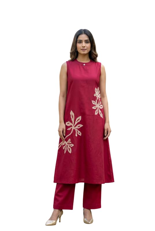 jisora Women's Maroon Embroidery Cotton Co-ord Set-picture-13