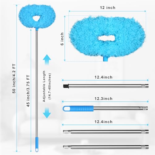 Image of Eunice 13-49.7 Inches Ceiling Fan Duster with Extension Pole, Adjustable and Removable Cleaner Blade for High Ceiling, Fan Cleaner for Window Door Furniture (Blue)