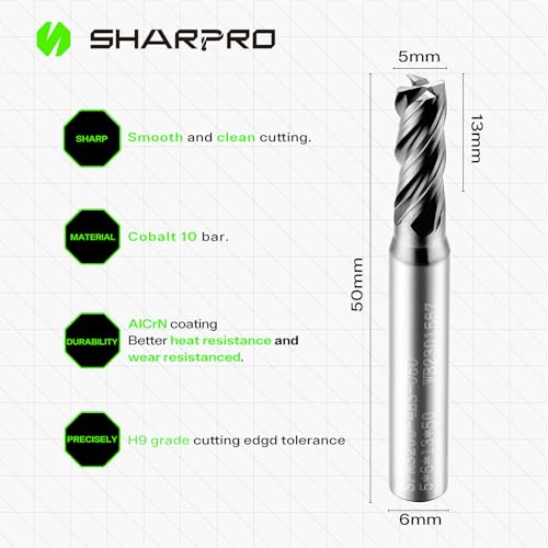 Image of 6mm Shank End Mill 5mm Cutting Dia. 4 Flutes AlCrN Coated Carbide Square CNC End Mills, Apply for Alloy Steel, Stainless Steel, and Various Cast Iron