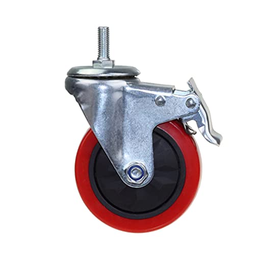 Image of Heavy Duty Stem Caster Wheels M10-1.5X25mm Dual Locking No Noise PVC Threaded Stem Caster Wheels Pack of 4 for Workbench, Dolly, Furniture (4 Inch, Red)