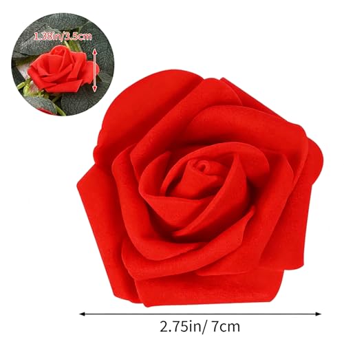 Image of 100Pcs Real Looking Bright Red Artificial Rose Flower Heads, Foam Fake Roses for DIY Wedding Decorations Baby Shower Centerpieces Home Party Valentine's Day Mother's Day Decor