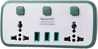 مقبس طاقة بـ 3 منافذ تحويل شاحن USB 10 أمبير 220 فولت 2500 وات آمن سهل الاستخدام في الشقق السكنية والمصانع وورش العمل، لون أخضر