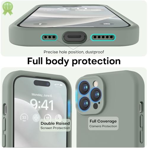 Image of LOVE 3000 Designed for iPhone 14 Pro Case, Premium Silicone with [Soft Anti-Scratch Microfiber Lining] Shockproof Protective Phone Case for Men Women Girls 6.1 inch, Calke Green