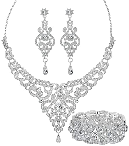 Paxuan Silver Gold Plated Wedding Jewelry Sets Bridal Necklace Rhinestone
