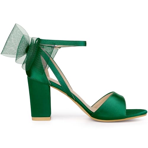Allegra K Women's Bow Shoes Chunky Heel Green Heels Sandals 8.5 M US