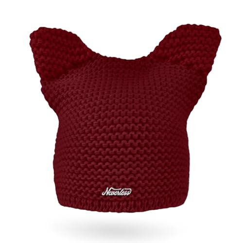Neverless® Bonnet d'hiver en tricot pour femme avec oreilles de chat, Bonnet Cache Oreille - Rouge...